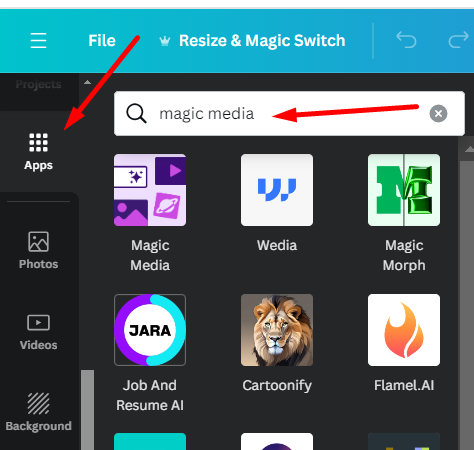 Magic Media App in Canva